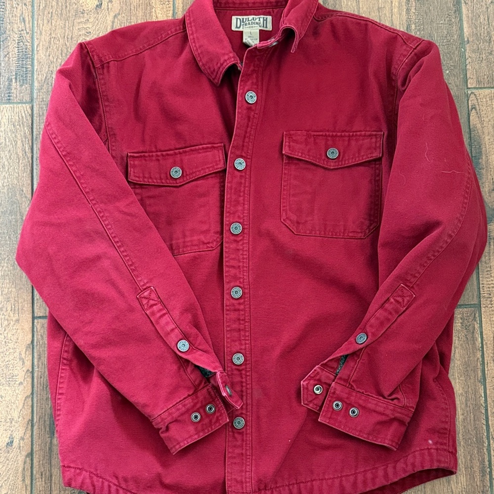 Duluth Trading Co Red Cotton firehose fleece lined jacket